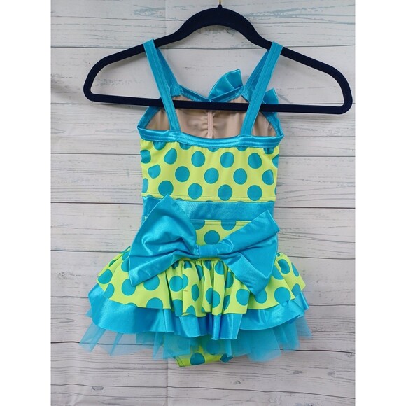 Weissman Dance Child IC Costume Leotard Dress Polkodot Blue Bow - Picture 5 of 9